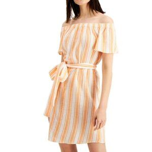MICHAEL KORS Womens Orange Striped Flutter Sleeve Dress Sz L NEW - Linen Blend